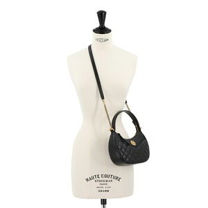 Versace Hobo Black Handbag Shoulder Quilted Bag Leather Medusa